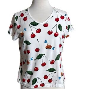Nick & Nora Cherry Print Rockabilly Top Sleepwear to Streetwear Women’s SzMedium